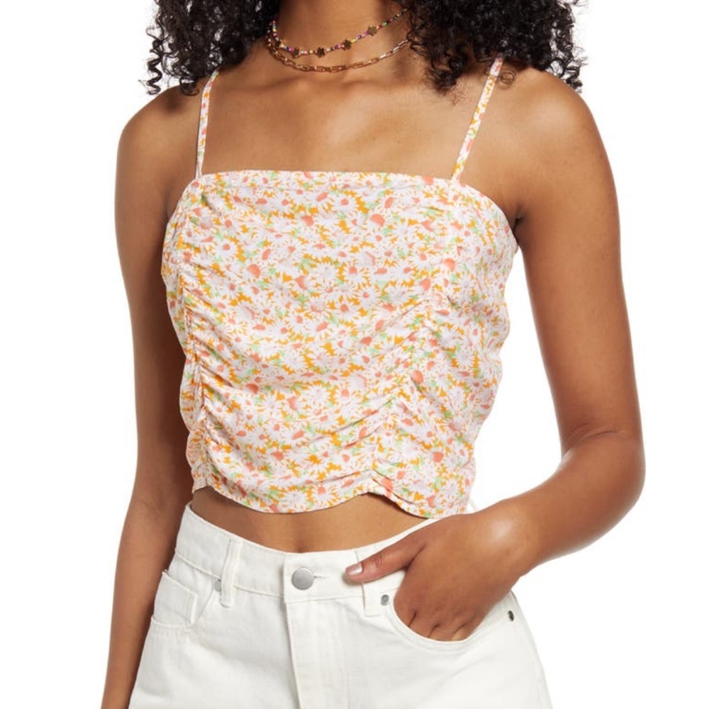 NWT Nordstrom Ruched Floral Cropped Camisole Top